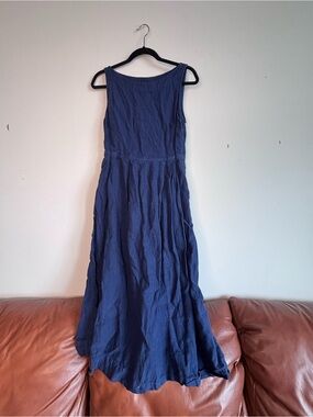 TOAST Sleeveless Navy Blue Linen Maxi Dress